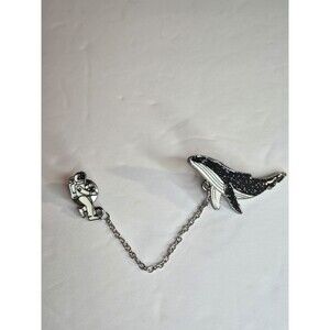 Astronaut and Whale Enamel Pin Brooch Sparkly Travel Exploration